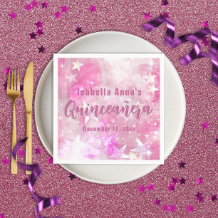 Pink Modern Glam Gleaming Starry Quinceañera Napkin