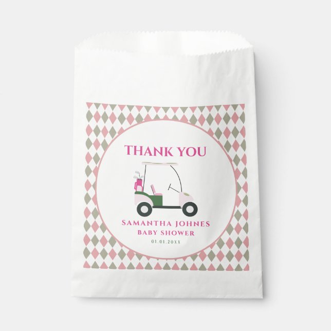 Pink Modern Golf Baby Shower  Favour Bags (Front)