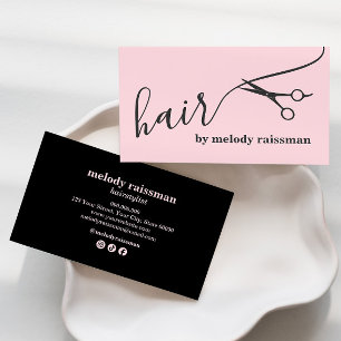 Pink Modern Hairstylist Script business card