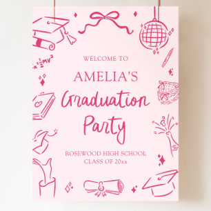Pink Modern Hand Drawn Graduation Party Welcome Poster