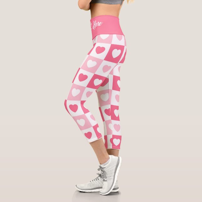 Pink Modern Heart Love Collection Capri Leggings (Left)