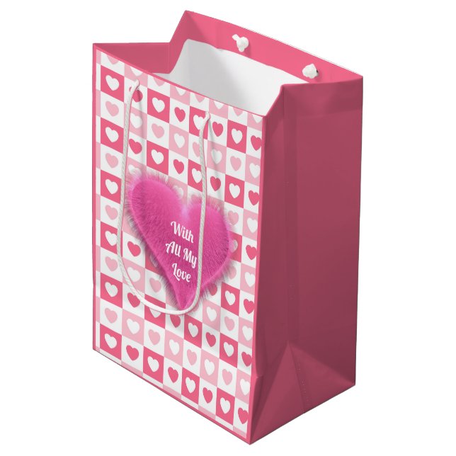 Pink Modern Heart Love Collection Medium Gift Bag (Front Angled)
