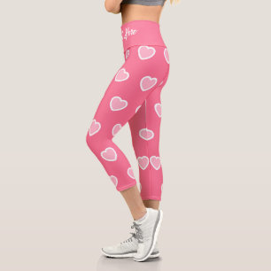 Pink Modern Heart Valentines Day Collection Capri Leggings