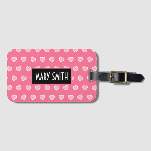 Pink Modern Heart Valentines Day Collection Luggage Tag (Front Horizontal)
