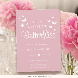 Pink Modern Here’s to a Lifetime of Butterflies Invitation