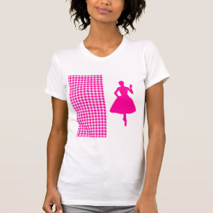 Pink Modern Houndstooth w/ Fashion Silhouette T-Shirt