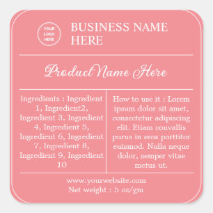Pink Modern Ingredients Instructions Product Label
