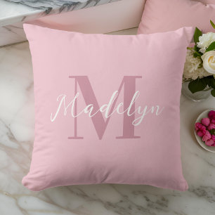 Pink Modern Initial Name Monogram Cushion