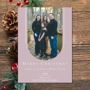 Pink Modern Inverted Boho Arch Holiday Photo Card