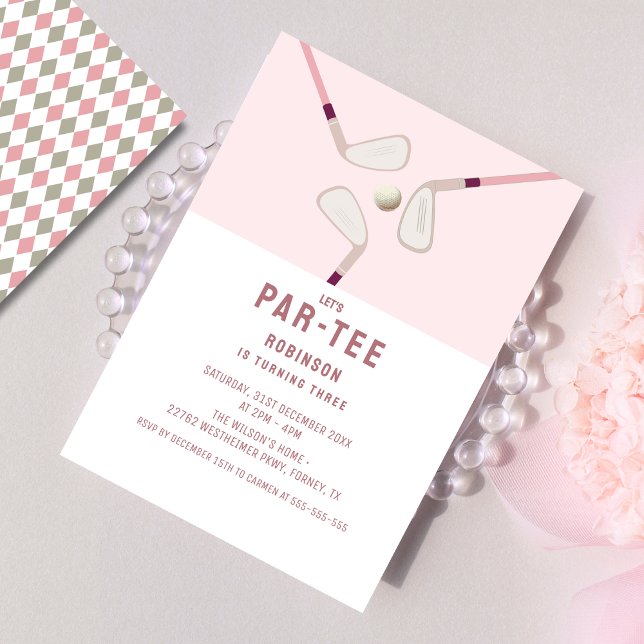 Pink Modern Let's Par-tee golf birthday  Invitation (Creator Uploaded)