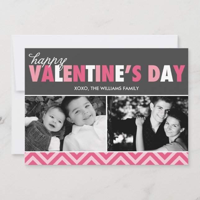 Pink Modern Letters Valentine's Day Photo Holiday Card (Front)
