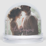 Pink Modern Love Couple's Photo Snowglobe<br><div class="desc">A beautiful gift for newlyweds,  this snow globe provides the option for front and back photos. Customise the globe by adding the name of the couple,  while the back provides a date and special quote in light pink text for their special day.</div>