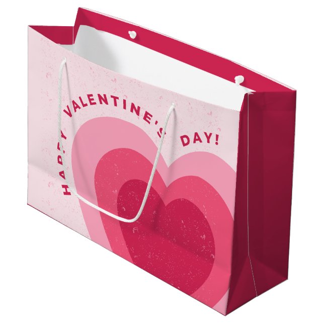 Pink Modern Love Heart Happy Valentine's Day Large Gift Bag (Front Angled)
