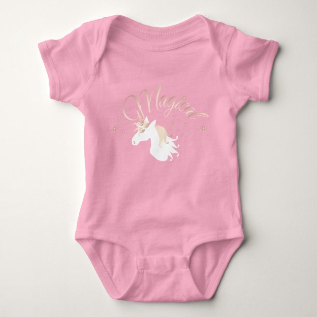 Pink Modern Magical Unicorn Baby Bodysuit (Front)