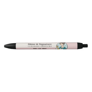 Pink Modern Maid Cleaning Services Black Ink Pen