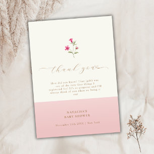 Pink Modern Minimal Boho Wildflower Baby Shower Thank You Card