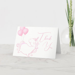 Pink Modern Minimalist Balloon Unicorn Baby Shower Thank You Card