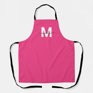 Pink Modern Minimalist Elegant Monogram Apron