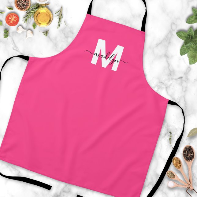 Pink Modern Minimalist Elegant Monogram Apron (Pink Modern Minimalist Elegant Monogram Apron )
