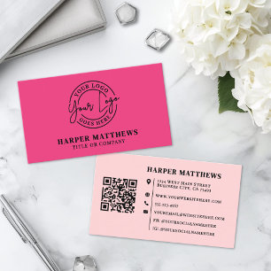 Pink Modern Minimalist Logo QR Code Business Card
