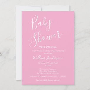 Pink Modern Minimalist Script Girl Baby Shower Invitation