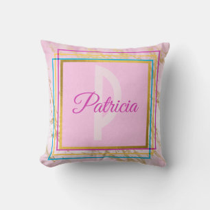 Pink Modern Minimalist Unique Girly Monogram Name Cushion