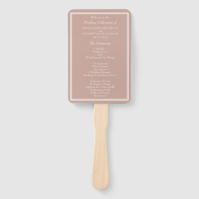 Pink Modern Minimalist Wedding Program Hand Fan (Front)