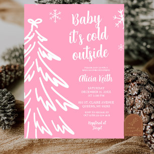 Pink Modern Minimalist Winter Baby Shower Invitation