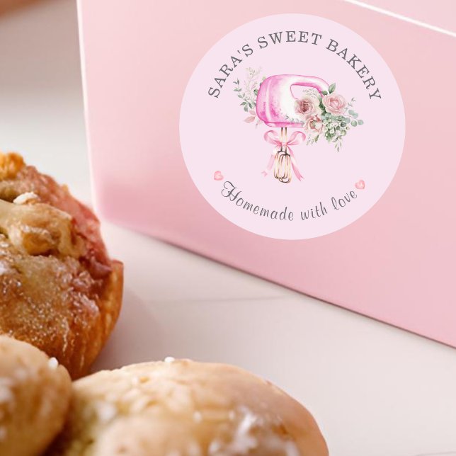 Pink Modern Mixer Bakery Logo Classic Round Sticker (Creator Uploaded)
