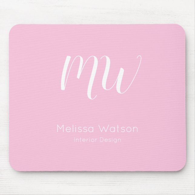 Pink Modern Monogram Employee Initials Business Mouse Pad (Front)