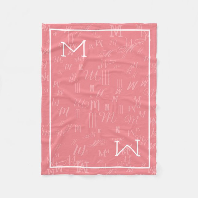 Pink modern monogram fleece blanket (Front)