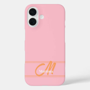 Pink Modern Monogram Initial Name iPhone 16 Case