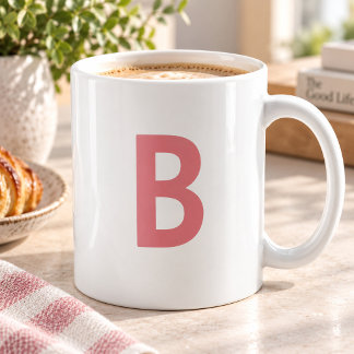 Pink Modern Monogram Large Letter Soft Rose Coffee Mug