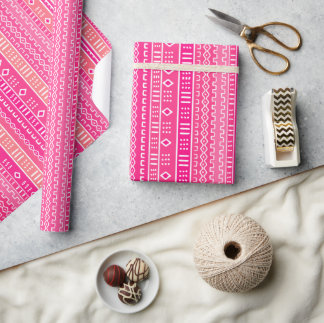 Pink Modern Mudcloth Tribal Wrapping Paper