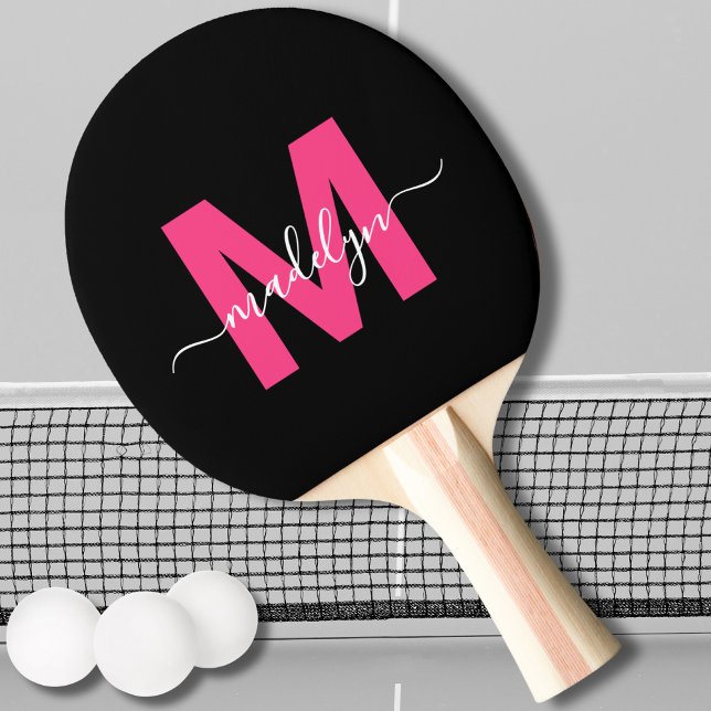 Pink Modern Name Monogram Ping Pong Paddle (Pink Modern Script Name Monogram Ping Pong Paddle)