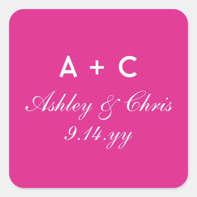 Pink Modern Personalised Wedding Reception Favour Square Sticker (Front)