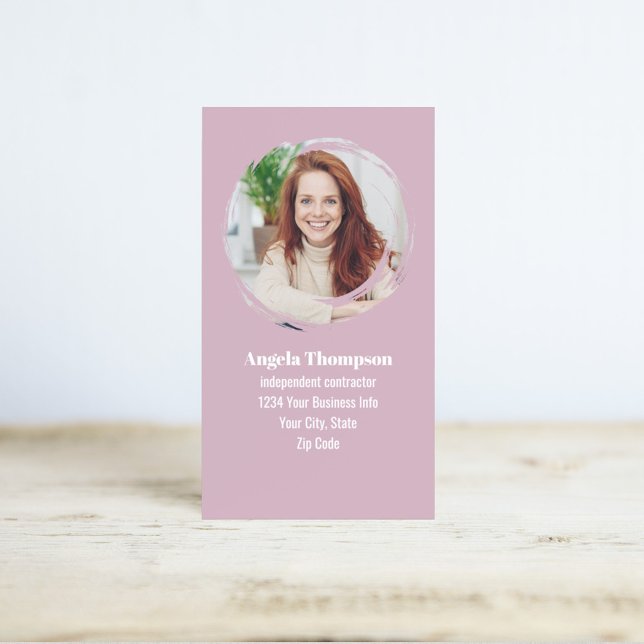 Pink Modern Photo QR Code Custom Business Card ( Business card with stylish photo template.)