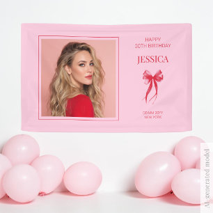 Pink Modern Photo Thirty Bow Happy 30th Birthday Banner