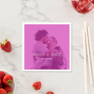 Pink Modern Photo Wedding Napkin