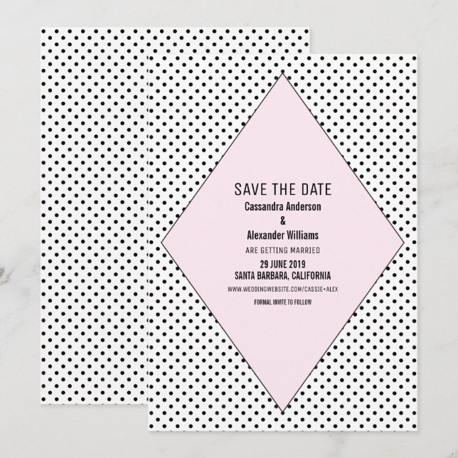 Pink Modern Polka Dots Save the Date Invite (Front/Back)