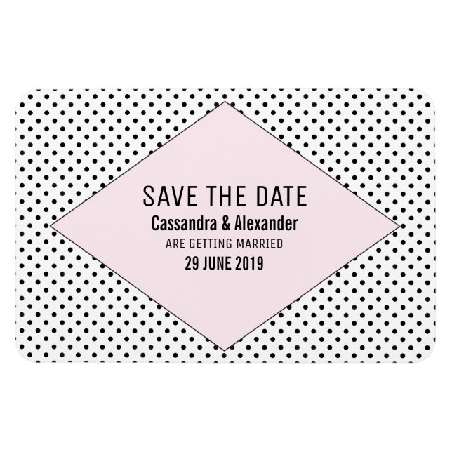Pink Modern Polka Dots Save the Date Magnet (Horizontal)