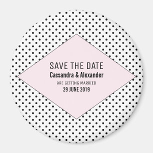 Pink Modern Polka Dots Save the Date Magnet