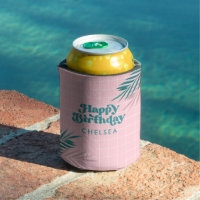 Pink Modern Pool Party Palm Leaves Birthday