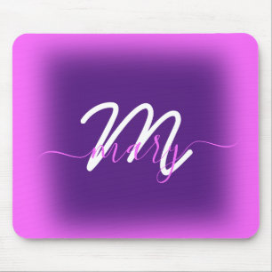 Pink Modern Purple Minimal Name Berry. Monogram Mouse Pad