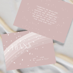 Pink Modern Rainbow and stars White Baby Shower Card
