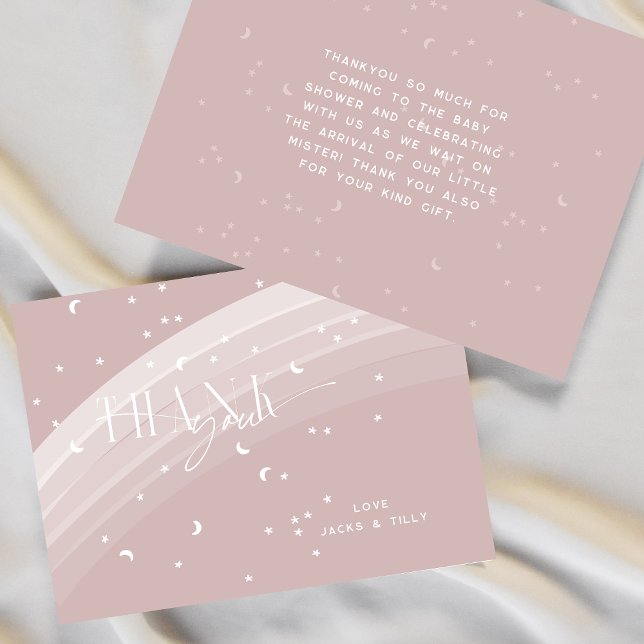 Pink Modern Rainbow and stars White Baby Shower Card (Creator Uploaded)