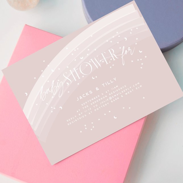 Pink Modern Rainbow and stars White Baby Shower Invitation (Creator Uploaded)