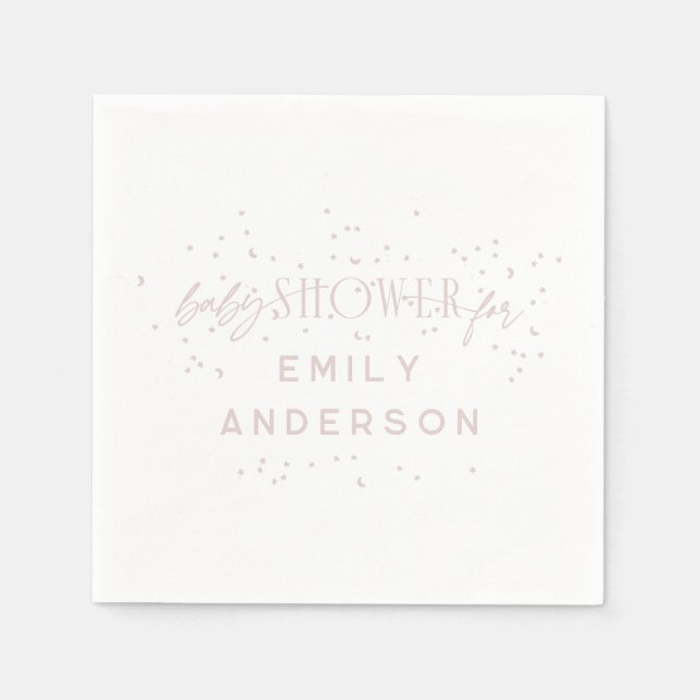 Pink Modern Rainbow and stars White Baby Shower Napkin (Front)