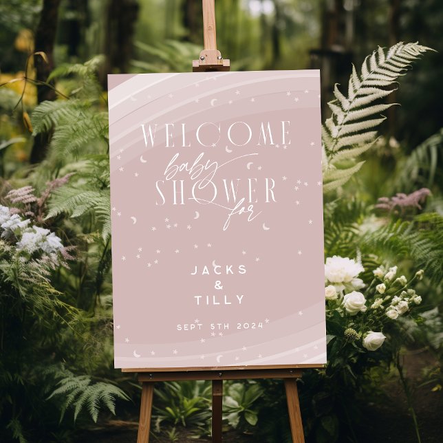 Pink Modern Rainbow and stars White Baby Shower Poster (Creator Uploaded)