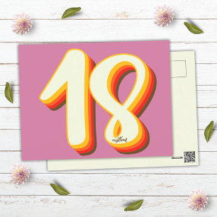 Pink Modern Retro Groovy Eighteen 18th Birthday Postcard